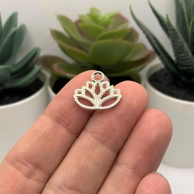 20 Pcs Silver Plated Lotus Flower Charms Image 2