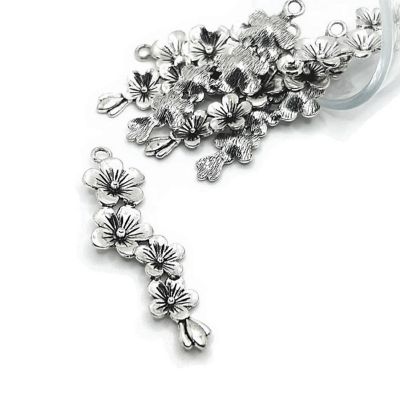 20 Pcs Silver Plum Blossom Charms Image 1