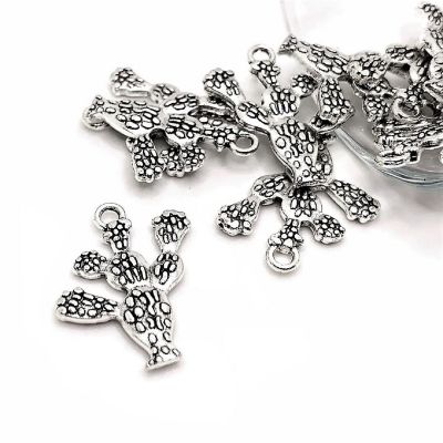 20 Pcs Silver Prickly Pear Cactus Charms Image 1