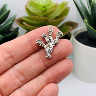 20 Pcs Silver Prickly Pear Cactus Charms Image 1