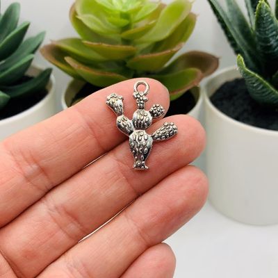 20 Pcs Silver Prickly Pear Cactus Charms Image 3