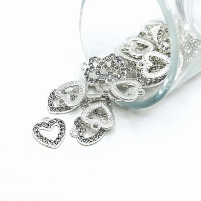 20 Pcs Silver Rhinestone Heart Charms Image 1