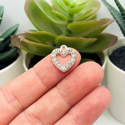 20 Pcs Silver Rhinestone Heart Charms Image 1