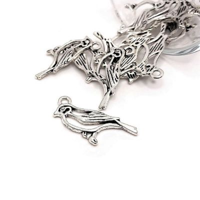 20 Pcs Silver Robin Bird Charms Image 1