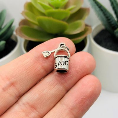 20 Pcs Silver Sand Pail 3D Charms Image 1