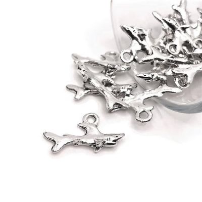 20 Pcs Silver Shark 3D Charms Image 1