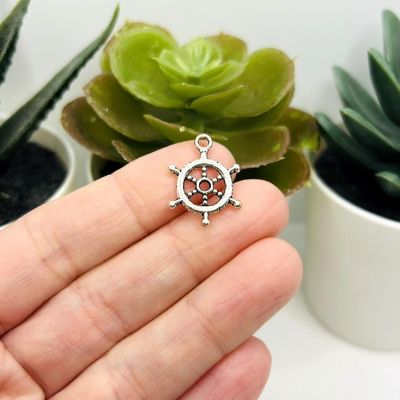 20 Pcs Silver Ship Wheel Helm Charms Image 1