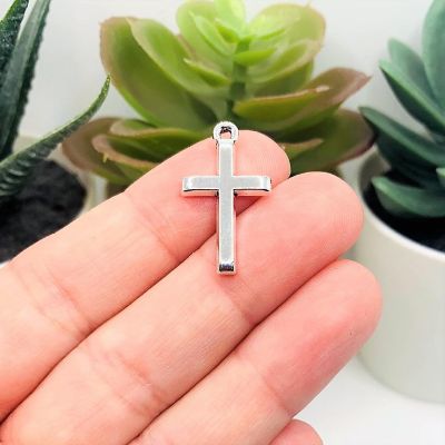 20 Pcs Silver Simple Cross Charms Image 1