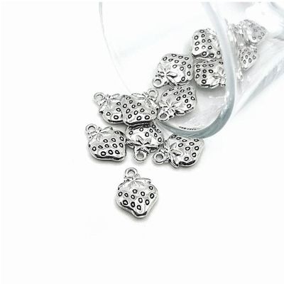 20 Pcs Silver Strawberry Charms Image 1