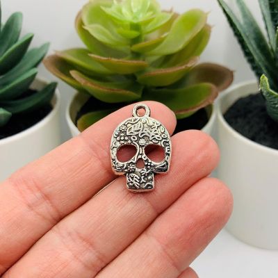20 Pcs Silver Sugar Skull Charms Image 1