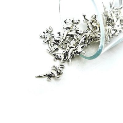 20 Pcs Silver T-Rex Dinosaur 3D Charms Image 1