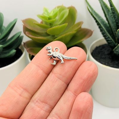 20 Pcs Silver T-Rex Dinosaur 3D Charms Image 1