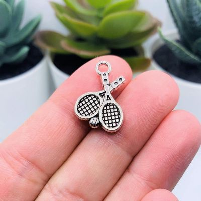 20 Pcs Silver Tennis Racket Charms Image 1
