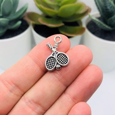 20 Pcs Silver Tennis Racket Charms Image 3