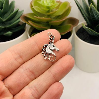 20 Pcs Silver Unicorn Head Charms Image 1