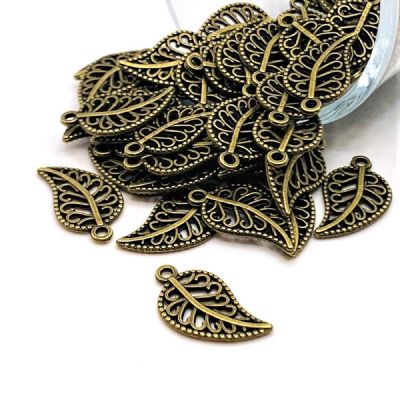 20 Pcs Small Scrolled Bronze Leaf Charms Image 1