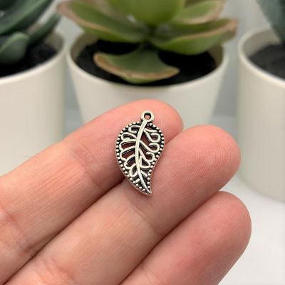 20 Pcs Small Scrolled Silver Leaf Charms Image 2