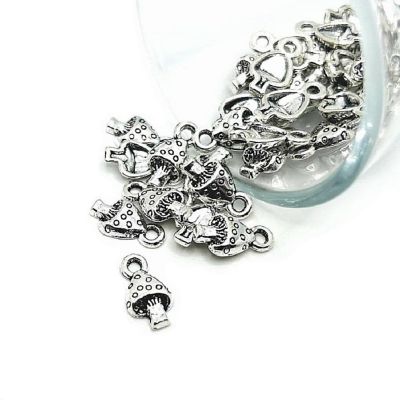 20 Pcs Small Silver Mushroom Charm Image 1