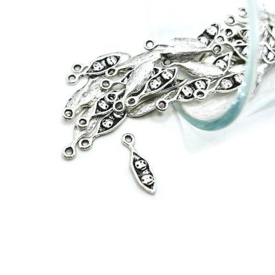 20 Pcs Tiny Silver Peas in a Pod Charms Image 1