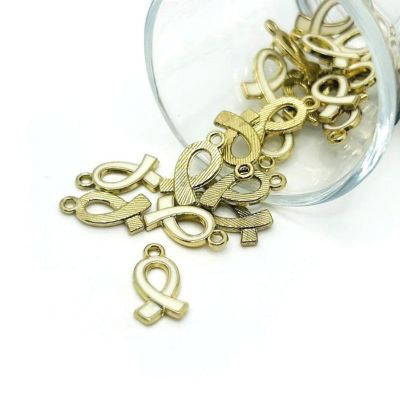 20 Pcs White Awareness Ribbon Charms Image 1