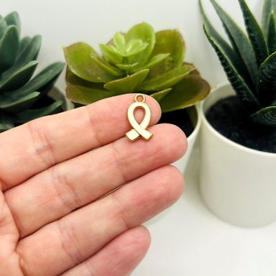 20 Pcs White Awareness Ribbon Charms Image 2