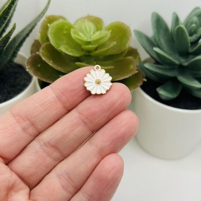 20 Pcs White Enamel Flower Charms Image 2