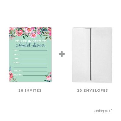 20 Peonies Bridal Shower Invitations Image 1
