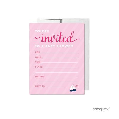 20 Pink Girl Nautical Invitations Image 1