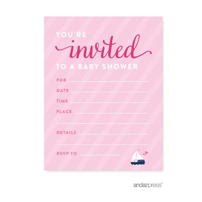 20 Pink Girl Nautical Invitations Image 2