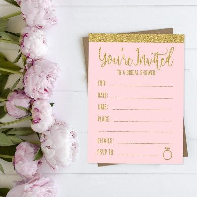 20 Pink Glitter Bridal Shower Invitation Image 1