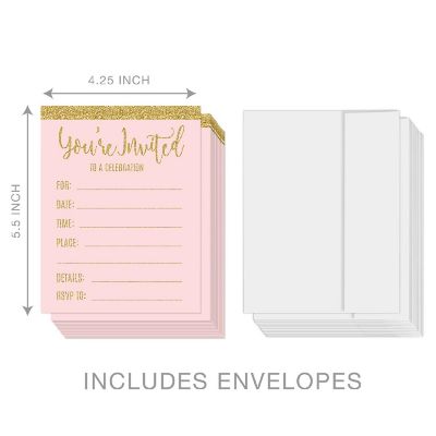 20 Pink Gold Glitter Party Invitations Image 2
