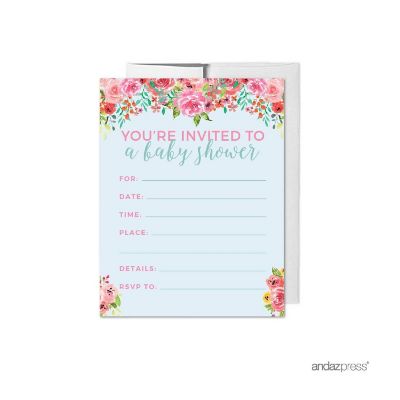 20 Pink RosesTea Party Baby Invitations Image 1