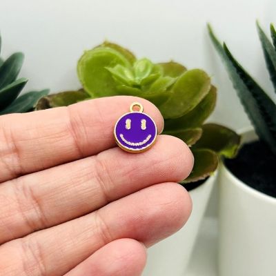 20 Purple Smiley Face Charms Image 2