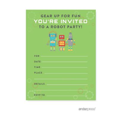 20 Robot Birthday Blank Invitations Image 2