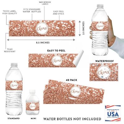 20 Rose Glitter Bottle Labels  2.5x8.5in Image 1