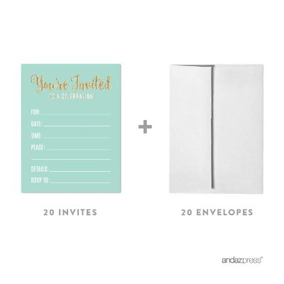 20 Signature Aqua White/Gold Invitations Image 1