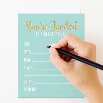 20 Signature Aqua White/Gold Invitations Image 2