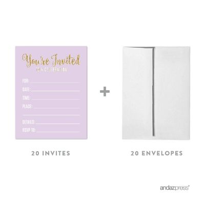 20 Signature Lavender/Gold Invitations Image 1