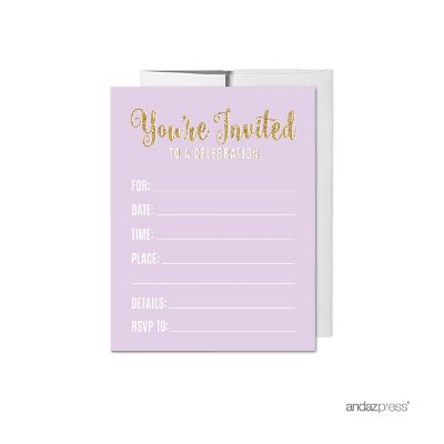 20 Signature Lavender/Gold Invitations Image 1