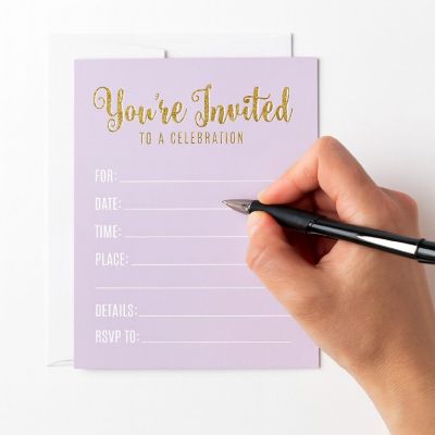20 Signature Lavender/Gold Invitations Image 2