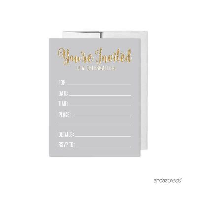 20 Signature Light Gray Gold Invitations Image 1