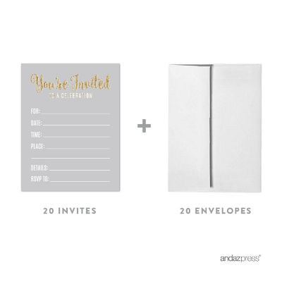 20 Signature Light Gray Gold Invitations Image 1