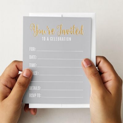 20 Signature Light Gray Gold Invitations Image 2