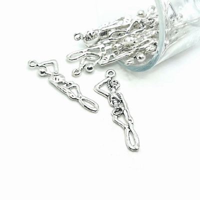 20 Silver Hanging Skeleton Charms Image 1