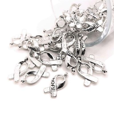 20 Silver Hope Awareness Ribbon Charms Image 1