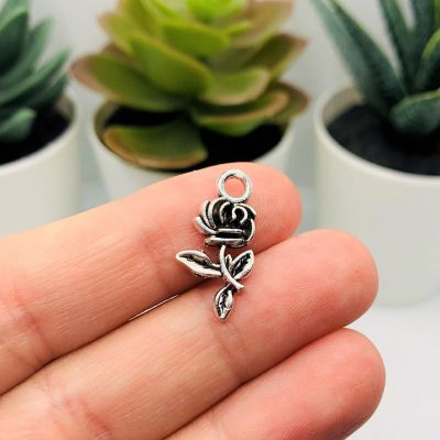 20 Small Antiqued Silver Rose Charms Image 1