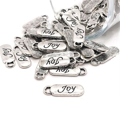 20 Small Silver Joy Tag Charms Image 1