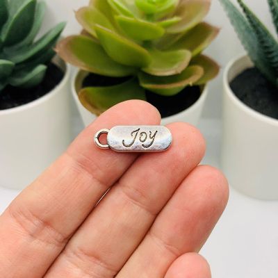 20 Small Silver Joy Tag Charms Image 1