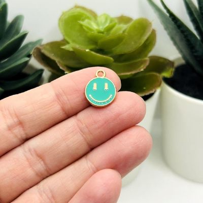 20 Teal Green Smiley Face Charms Image 1