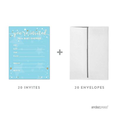 20 Twinkle Little Star Blue Invitations Image 1